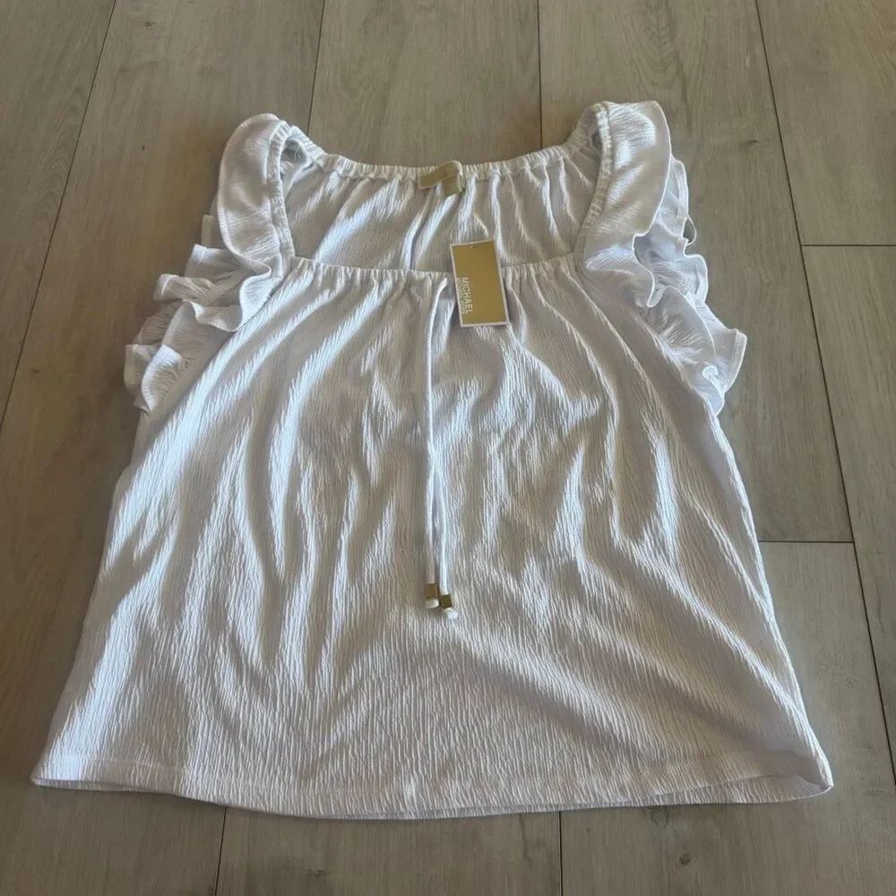 MICHAEL Michael Kors Flutter Ruffle Sleeveless Blouse Top White Women's M
